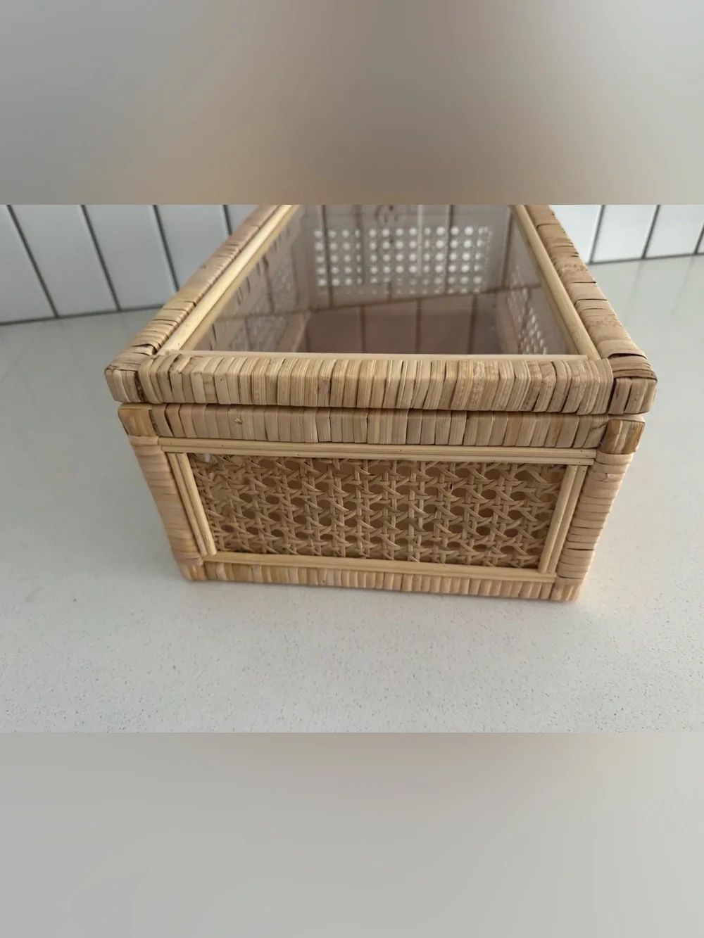 Woven Rattan Glass Top Storage Box - Natural